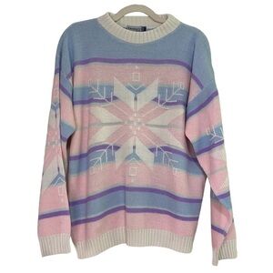 Diversity Sport 80s Vintage Pink Snowflake Holiday Winter Sweater Christmas